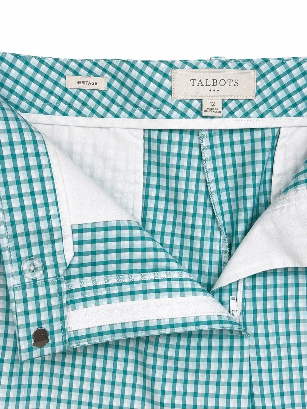Talbots Heritage Gingham Bermuda Shorts Women’s Size 12 Long Aqua White - Picture 6 of 6